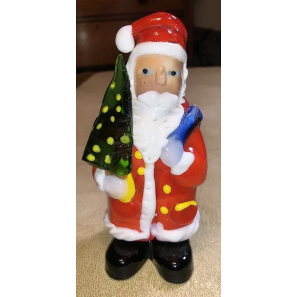 Art Glass Lampwork Christmas Santa Claus Tree Figurine Applied Detail - Picture 1 of 8